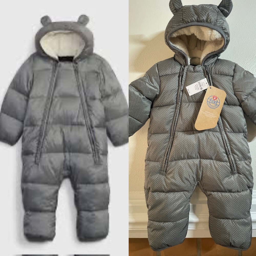 Gap Baby 100% Recycled Heavy Weight Puffer One-Piece in Herringbone 0-6 Months